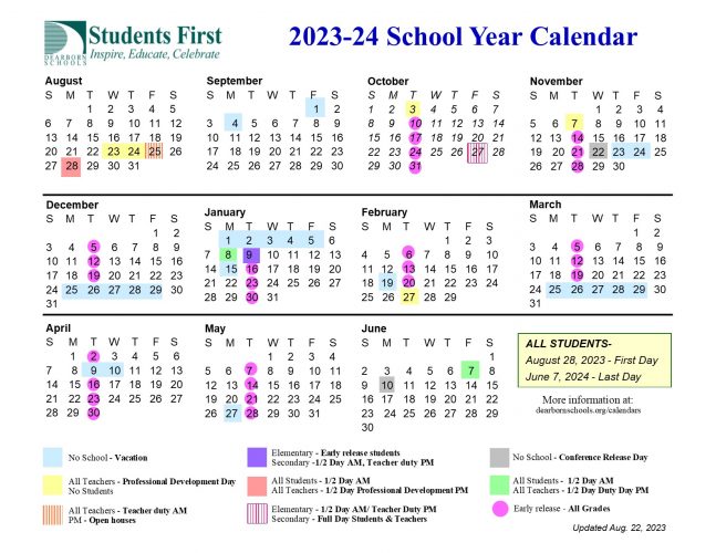 Graphic of the district's 2023-24 school calendar
